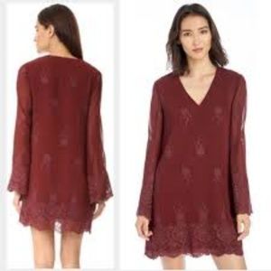 Bell Sleeve Shift Dress - Burgundy Medium